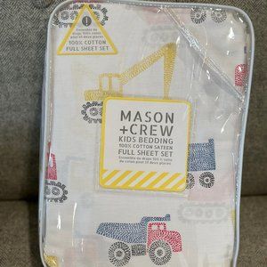 Mason + Crew Full Sized Sheet Set | Construction Theme | Dotted Vehicles